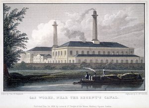 Gas Works, nær Regents Canal, indgraveret af A. McClatchie, 1828